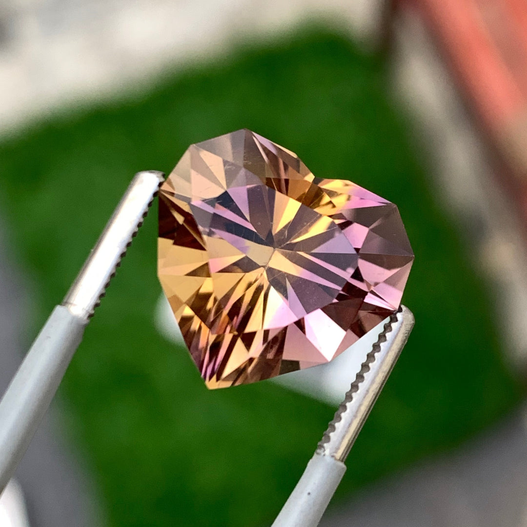 8.80 Carats Faceted Heart Shaped Bolivian Semi-Precious Ametrine