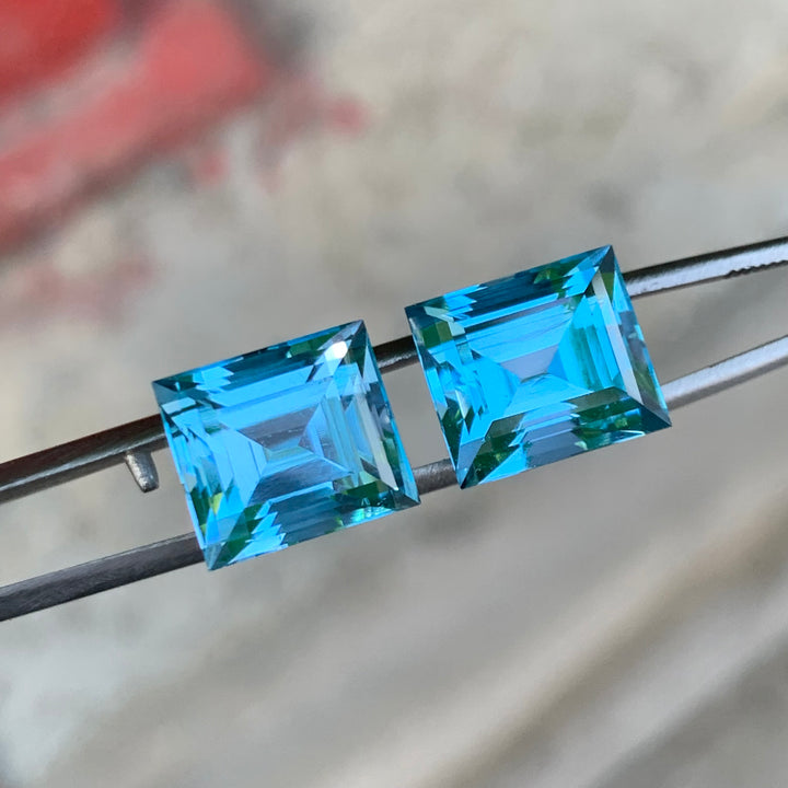 7.90 Carats Each Faceted Blue Topaz Pair