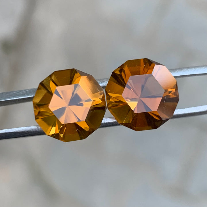 4.30 Carats Each Faceted Semi-Precious Golden Citrine Pair