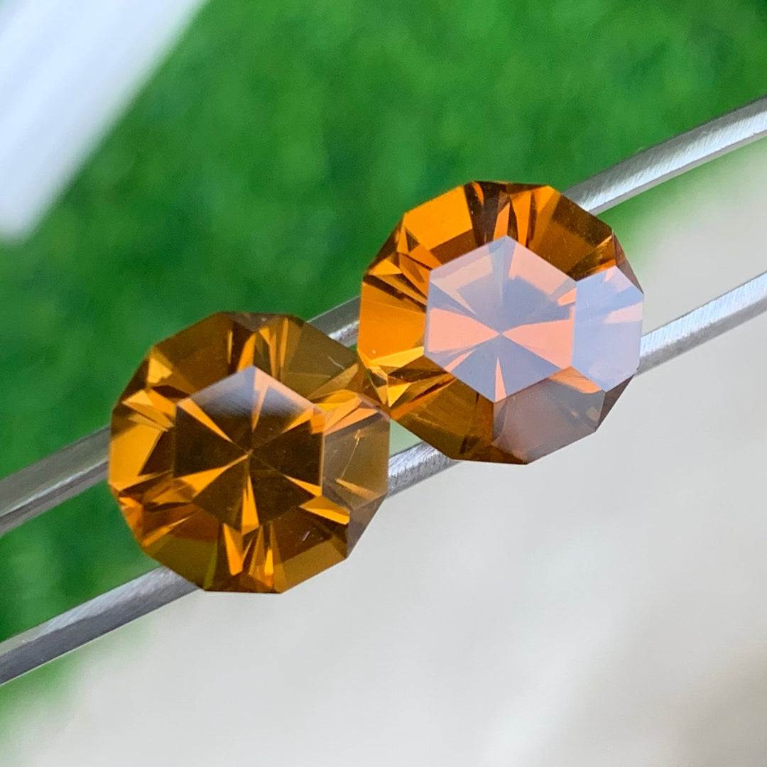 4.30 Carats Each Faceted Semi-Precious Golden Citrine Pair