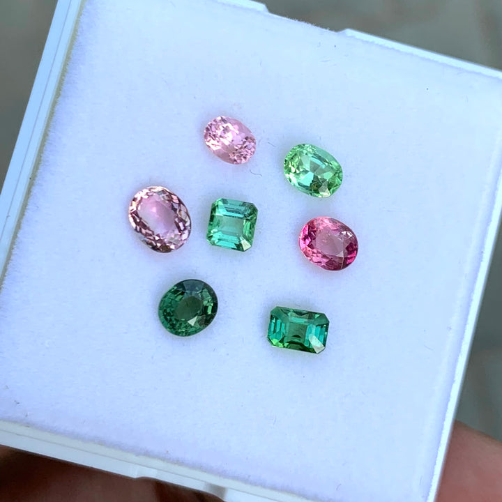 4.40 Carats Faceted Pink and Green African Tourmalines