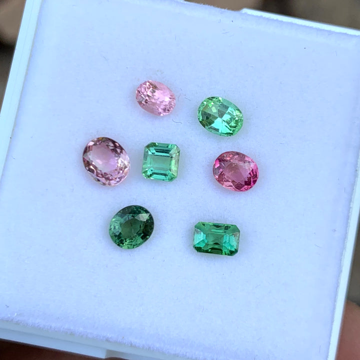 4.40 Carats Faceted Pink and Green African Tourmalines