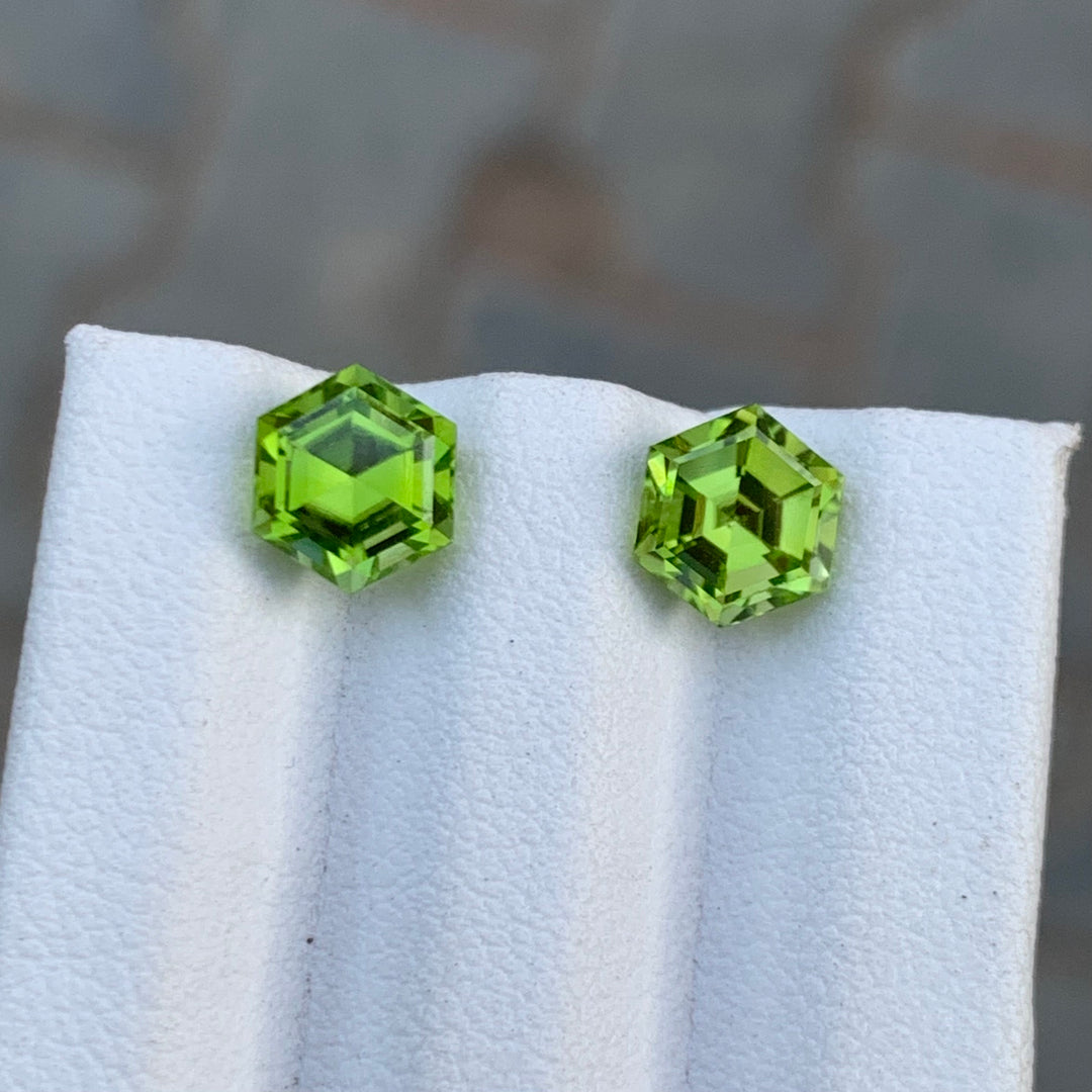 1.85 Carats Each Faceted Semi-Precious Peridot Pairs