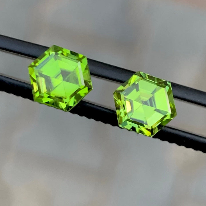 1.85 Carats Each Faceted Semi-Precious Peridot Pairs